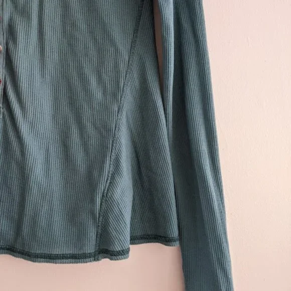 Free People Teal Blue Long Sleeve Blouse Size S - Picture 9 of 10